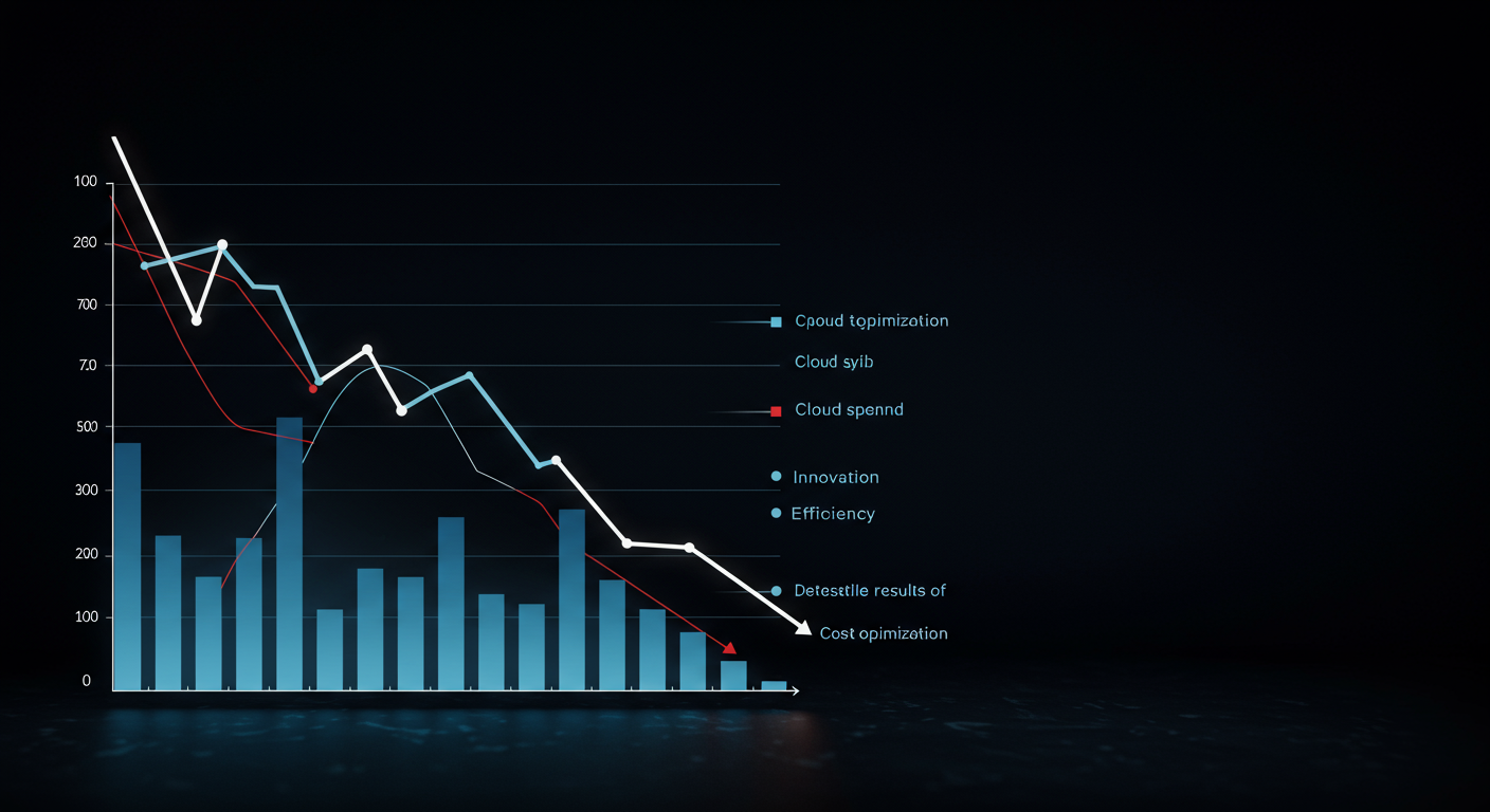 A dynamic graph showing a downward trend in cloud spend, with a significant drop after a specific point, overlaid with a positive growth curve for innovation or efficiency, illustrating the tangible results of cost optimization.