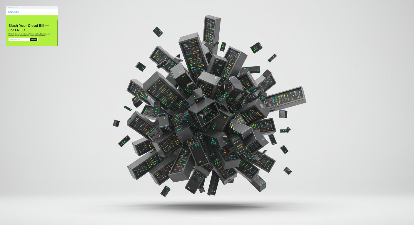 An abstract representation of wasted cloud resources, depicted as overflowing servers or dissipating energy.