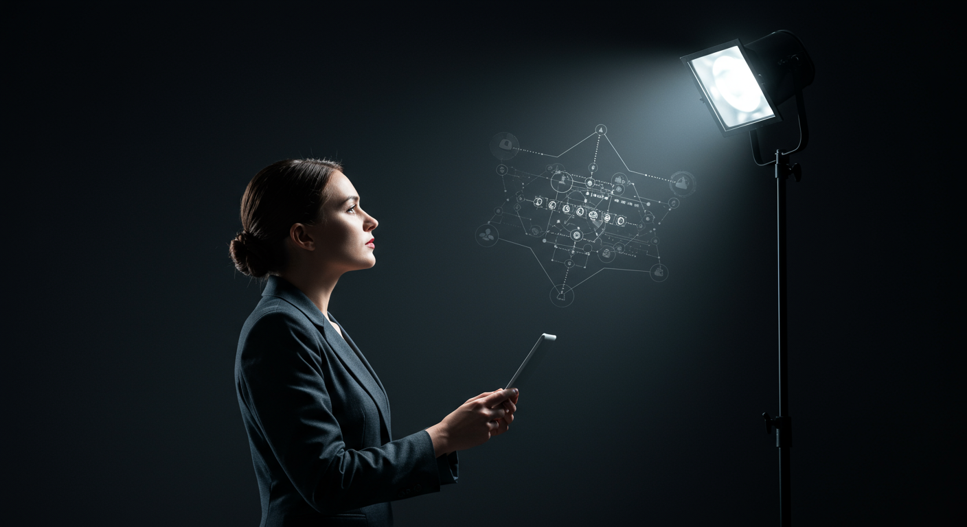 An abstract representation of automated policy enforcement and clarity, showing a well-ordered system or a spotlight illuminating hidden inefficiencies.