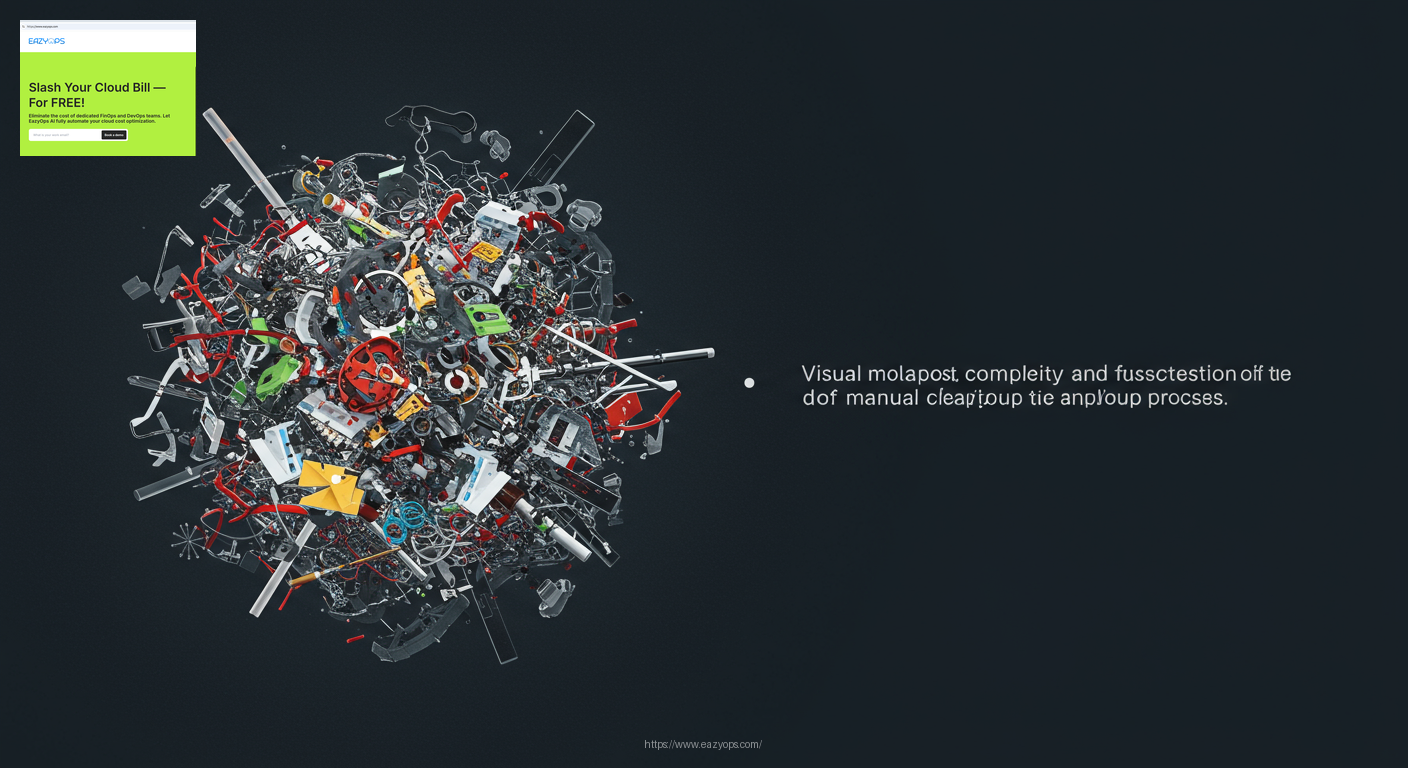 Visual metaphor for the complexity and frustration of manual cleanup processes.
