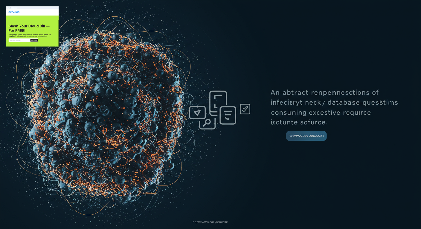 An abstract representation of inefficient database queries consuming excessive resources.