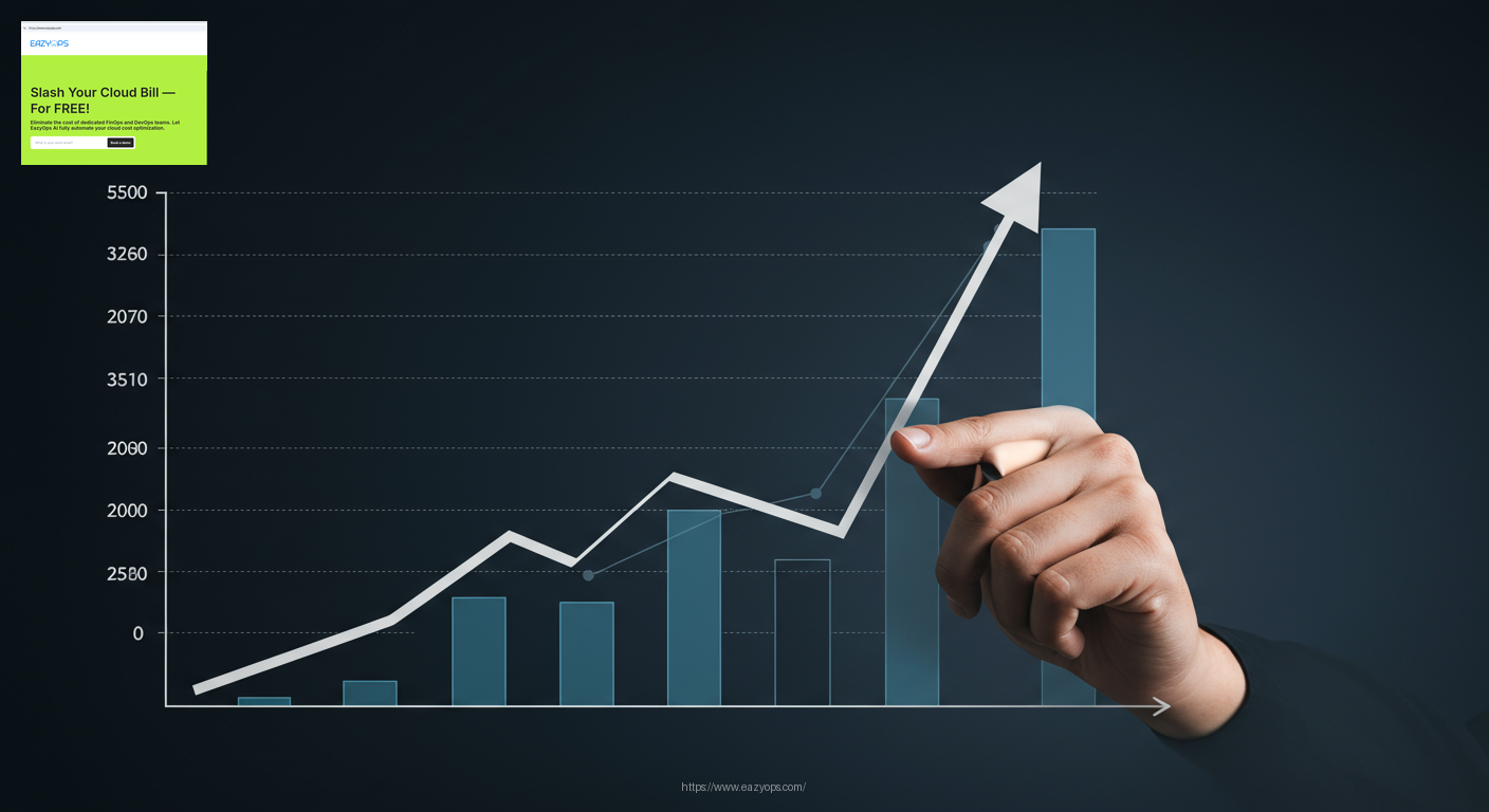 An abstract visualization of cost savings achieved through cloud optimization, depicted as a rising graph or a positive trend.