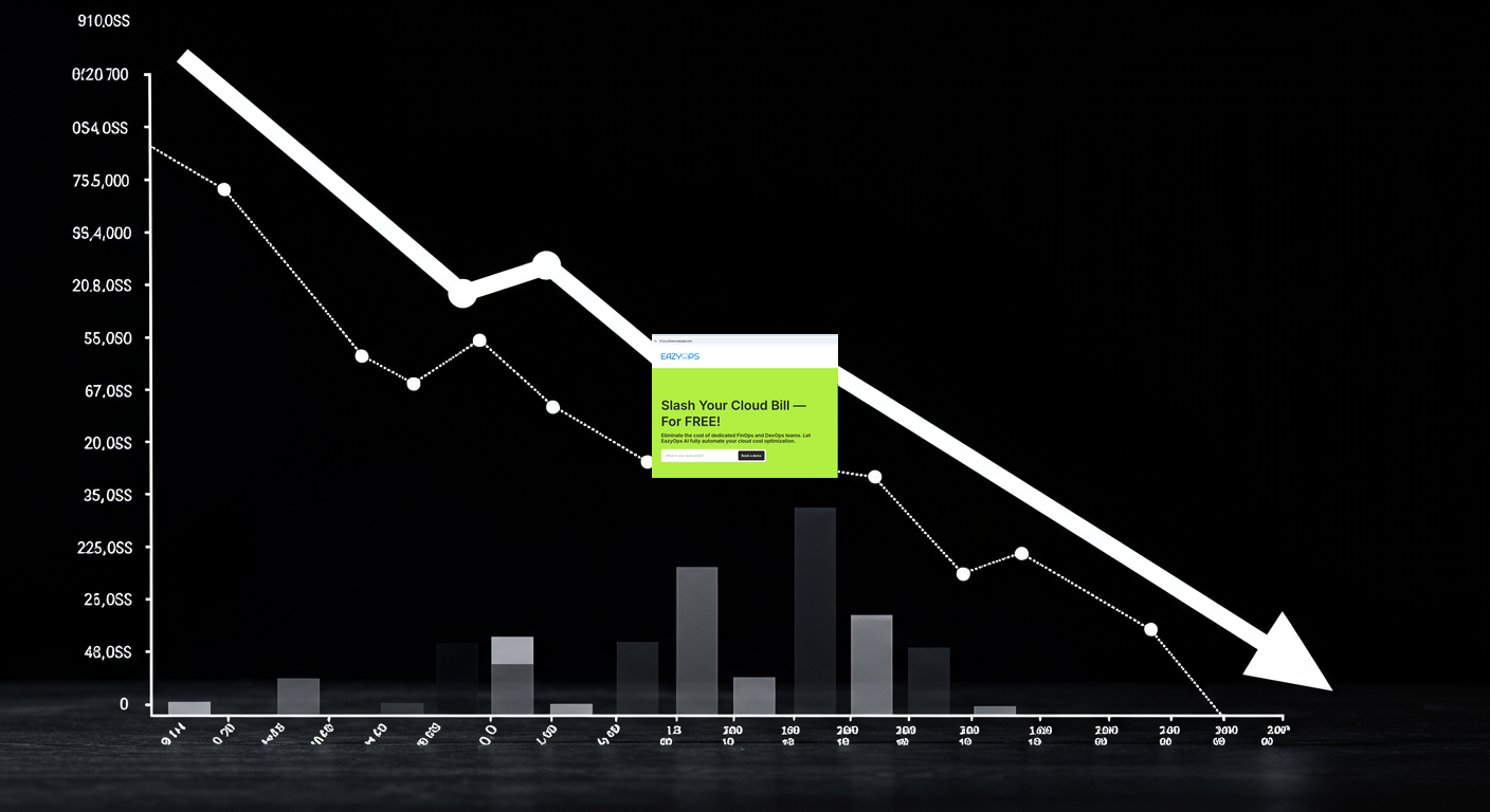 A visual representation of a downward-sloping graph, symbolizing the significant cost reduction achieved with EazyOps.