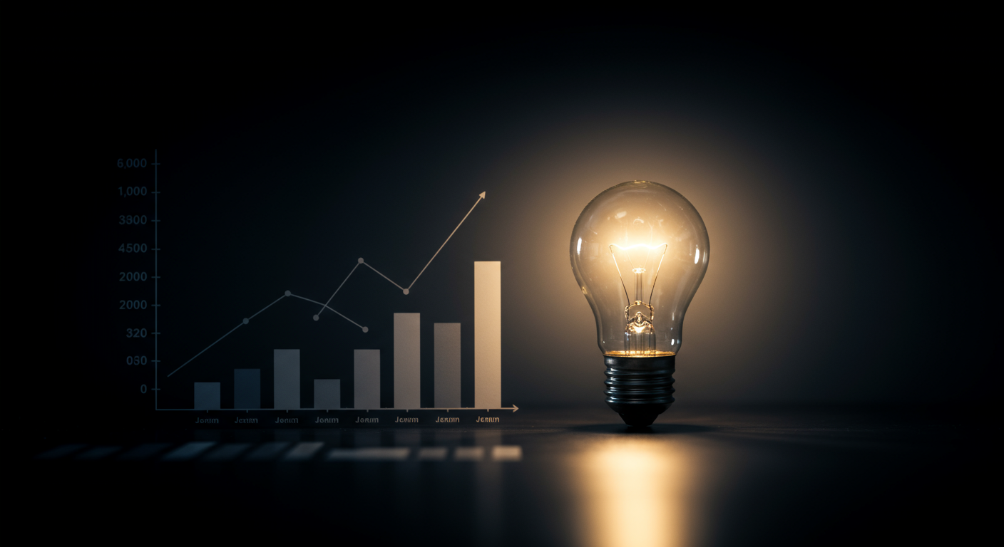 A lightbulb illuminating a dimly lit graph, symbolizing the 'aha!' moment of discovering hidden cost inefficiencies and the clarity of a new approach.